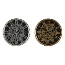 Reloj de Pared Home ESPRIT Negro Dorado Plateado Metal Cristal 25 x 6,3 x 25 cm (2 Unidades)