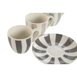 Juego de 6 Tazas con Plato Home ESPRIT Verde Beige Gris Porcelana 90 ml 8,5 x 6,2 x 5,5 cm