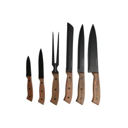 Set de Cuchillos Home ESPRIT Negro Acero Inoxidable Madera de acacia 4 x 1 x 33 cm 6 Piezas