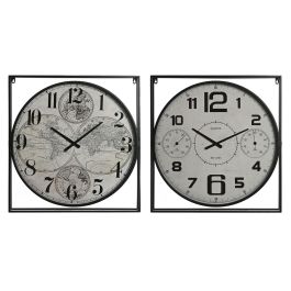 Reloj de Pared Home ESPRIT Blanco Negro Metal Madera MDF 62 x 6 x 65 cm (2 Unidades)