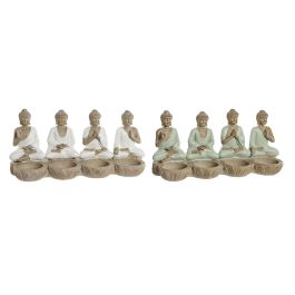 Figura Decorativa Home ESPRIT Blanco Verde Buda Oriental 24 x 9 x 11 cm (2 Unidades)