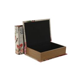 Juego de Cajas Decorativas Home ESPRIT Marrón Madera Lienzo Floral 22 x 7,5 x 30 cm (2 Unidades)