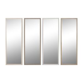 Espejo de pared Home ESPRIT Blanco Marrón Beige Gris Cristal Poliestireno 33 x 3 x 95,5 cm (4 Unidades)