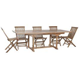 DKD Home Decor Mesa Comedor Terraza y Jardín Teca Marrón Extensible Desmontable 180x100x75 cm con 8 Sillas Plegables