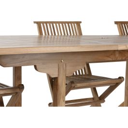 DKD Home Decor Mesa Comedor Terraza y Jardín Teca Marrón Extensible Desmontable 180x100x75 cm con 8 Sillas Plegables