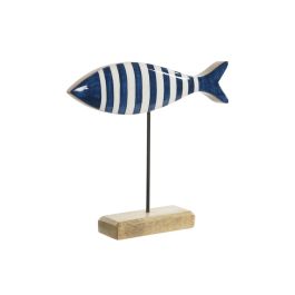 DKD Home Decor Pez Decorativo Azul Blanco Natural Mango Metal 25 x 5 x 22 cm Hecho a Mano
