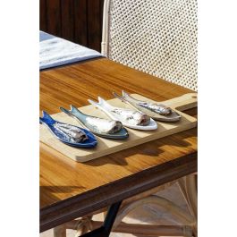 Set de Aperitivo Home ESPRIT Azul Verde Azul marino Bambú Porcelana Mediterráneo Peces 36 x 18 x 1,3 cm 5 Piezas