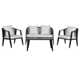 Conjunto de Mesa con 3 Sillones Home ESPRIT Negro Cristal Acero 123 x 66 x 72 cm