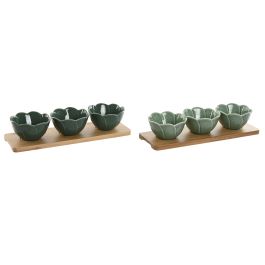 Set de Aperitivo Home ESPRIT Verde Verde oscuro Bambú Porcelana Tropical 4 Piezas 32 x 10 x 7 cm (2 Unidades)
