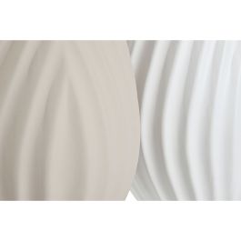 Jarrón Home ESPRIT Blanco Beige Gres Estilo artesanal 24 x 24 x 41 cm (2 Unidades)