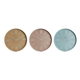 Reloj de Pared Home ESPRIT Azul Rosa Mostaza PVC 30 x 4 x 30 cm (3 Unidades)
