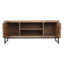 Mueble de TV Home ESPRIT Marrón Negro Plateado Madera de mango Espejo 130 x 40 x 55,5 cm