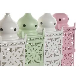 Farol Home ESPRIT Blanco Verde Rosa Hierro Oriental 10 x 10 x 30 cm (4 Unidades)