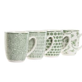 Mug Shabby DKD Home Decor Verde Blanco 9 x 10.5 x 12 cm Set de 4 (4 Unidades)