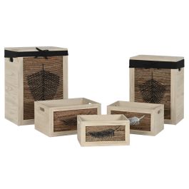 Cesta Ropa Basicos DKD Home Decor Natural Negro 30 x 56 x 40 cm Set de 5