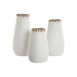 DKD Home Decor Jarrón Indonesia 1c24 Set de 3 Piezas Blanco Natural Terracota Fibra 19 x 40 x 19 cm