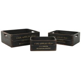 Cajas de almacenamiento Home ESPRIT Cox Apples 1830 Negro Madera de abeto 40 x 30 x 15 cm 3 Piezas