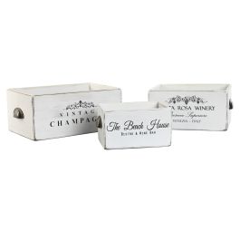 Cajas de almacenamiento Home ESPRIT Blanco Madera de abeto 35 x 22 x 15 cm 3 Piezas
