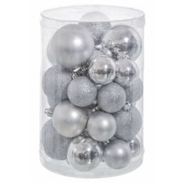 Bolas de Navidad Plateado Plástico Purpurina 12,5 x 12,5 x 27 cm (27 Unidades)