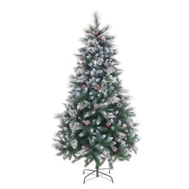 Árbol de Navidad Blanco Rojo Verde PVC Metal Polietileno Nevado 210 cm