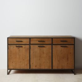 Aparador CÉSARE 150 x 48 x 83 cm Negro Metal Madera Marrón