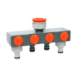 Adaptador de 4 vias para grifo de jardin con enchufes rapidos 19mm 3/4"