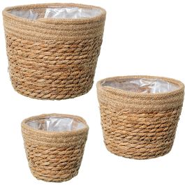 Set de Maceteros Alexandra House Living Marrón Ratán Fibra natural 3 Piezas