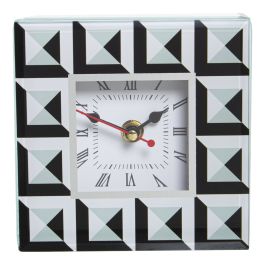 Reloj de Mesa Alexandra House Living Blanco Negro Cristal 14 x 14 x 4 cm