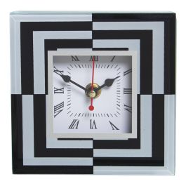 Reloj de Mesa Alexandra House Living Blanco Negro Cristal 14 x 14 x 4 cm