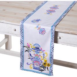 Camino de Mesa Alexandra House Living Azul Blanco Textil 180 x 30 cm Terciopelo