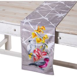 Camino de Mesa Alexandra House Living Gris Textil 180 x 30 cm Terciopelo Floral Pájaro