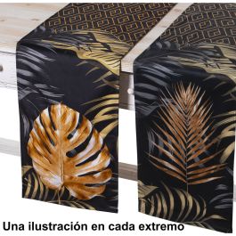 Camino de Mesa Alexandra House Living Marrón Negro Textil 180 x 30 cm Hojas Terciopelo