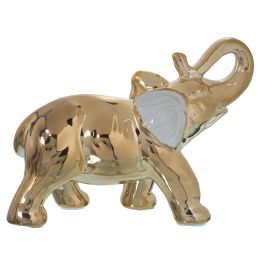 Figura Decorativa Alexandra House Living Blanco Cerámica Elefante Dorado 9 x 22 x 17 cm