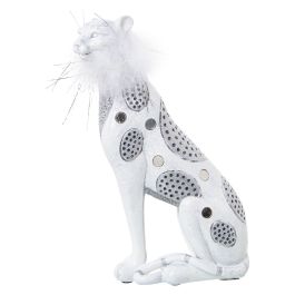Figura Decorativa Alexandra House Living Blanco Plateado Plástico Leopardo 12 x 15 x 27 cm
