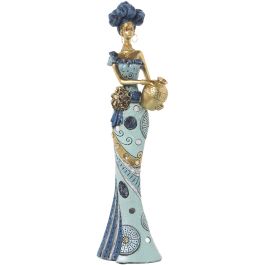 Figura Decorativa Alexandra House Living Azul Dorado Plástico Africana 11 x 15 x 45 cm