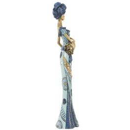 Figura Decorativa Alexandra House Living Azul Dorado Plástico Africana 11 x 15 x 45 cm