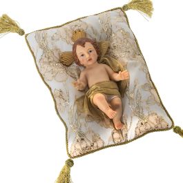 Figura Decorativa Alexandra House Living Plástico Dorado Niño Jesús 16 x 17 x 28 cm Cojín