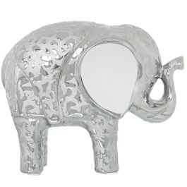Figura Decorativa Alexandra House Living Blanco Cerámica Elefante Plateado 9 x 19 x 16 cm