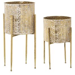 Set de Maceteros Alexandra House Living Dorado Metal Con soporte (4 Piezas)