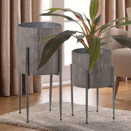 Set de Maceteros Alexandra House Living Plateado Metal Con soporte (4 Piezas)