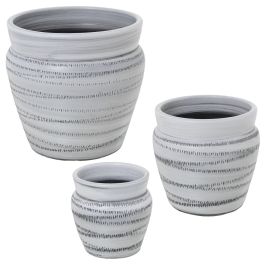 Set de Maceteros Alexandra House Living Gris Cerámica Rayas (3 Piezas)