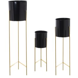 Set de Maceteros Alexandra House Living Negro Dorado Metal Con soporte (3 Piezas) Precio: 106.50000009. SKU: B1A4LDVDQG