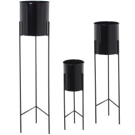 Set de Maceteros Alexandra House Living Negro Metal Con soporte (3 Piezas)