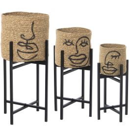 Set de Maceteros Alexandra House Living Metal Mimbre Ratán Rostro Con soporte (3 Piezas) Precio: 115.6899997. SKU: B1E7HTDLSA