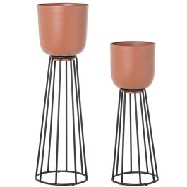 Set de Maceteros Alexandra House Living Terracota Metal 2 Piezas