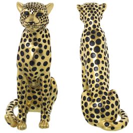 Figura Decorativa Alexandra House Living Negro Dorado Plástico Leopardo 12 x 22 x 27 cm