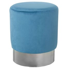 Puff Alexandra House Living Azul Plateado Terciopelo Madera 10 x 42 x 35 cm