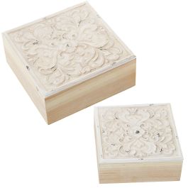 Juego de Cajas Decorativas Alexandra House Living Blanco Marrón Madera 2 Piezas Precio: 30.854999758. SKU: B1E764NR82