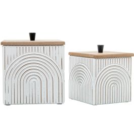 Juego de Cajas Decorativas Alexandra House Living Blanco Marrón Madera 2 Piezas