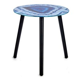 Mesa de Cristal Efecto Mármol Azul con Patas Negras Giftdecor 40x41.5x40 cm (4 Unidades) Precio: 41.50000041. SKU: S3608295